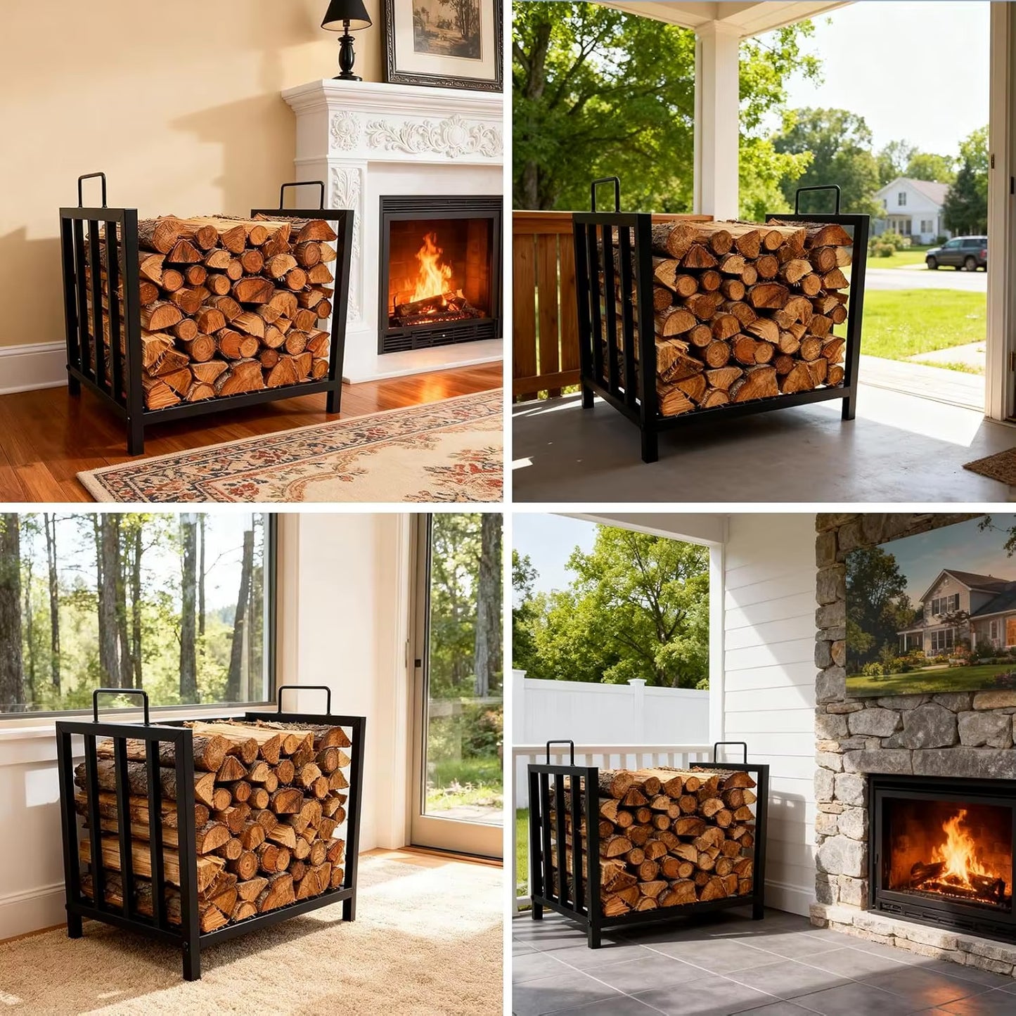 2 ft Indoor/Outdoor Firewood Rack with Handles
