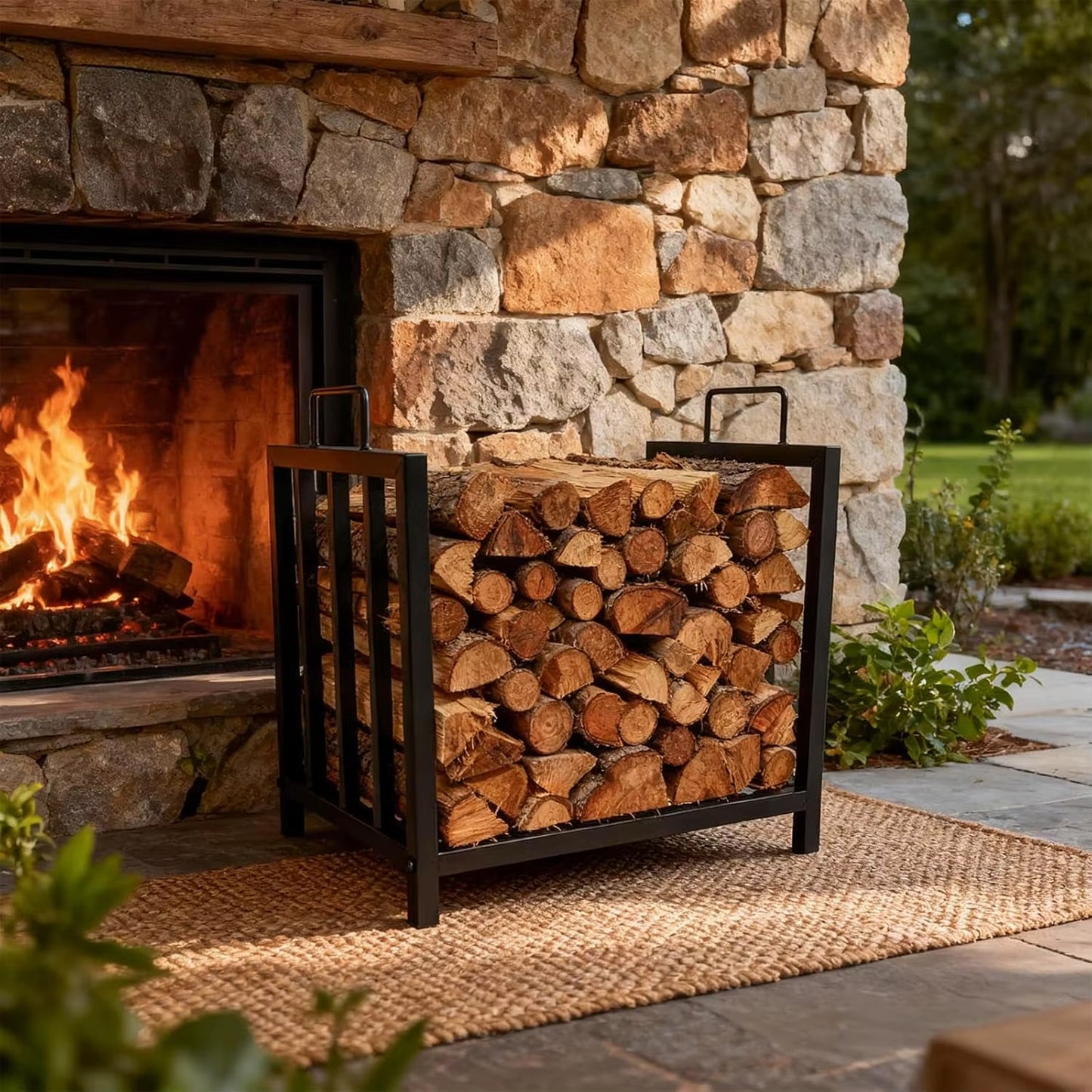 2 ft Indoor/Outdoor Firewood Rack with Handles