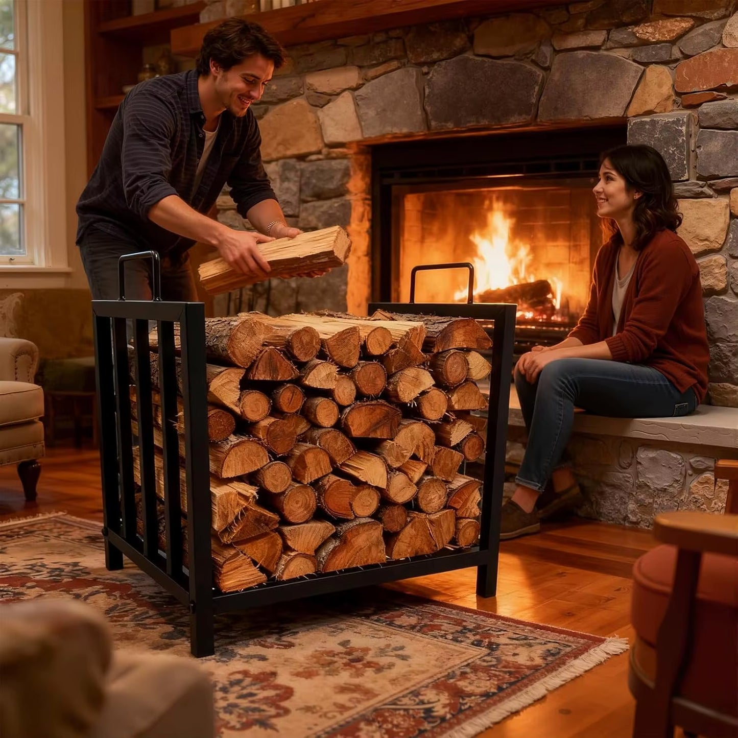 2 ft Indoor/Outdoor Firewood Rack with Handles