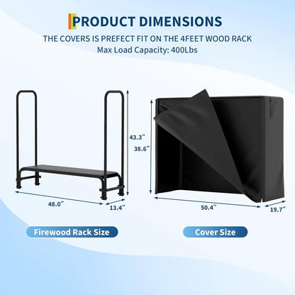 4 ft Outdoor Firewood Rack with Waterproof Cover