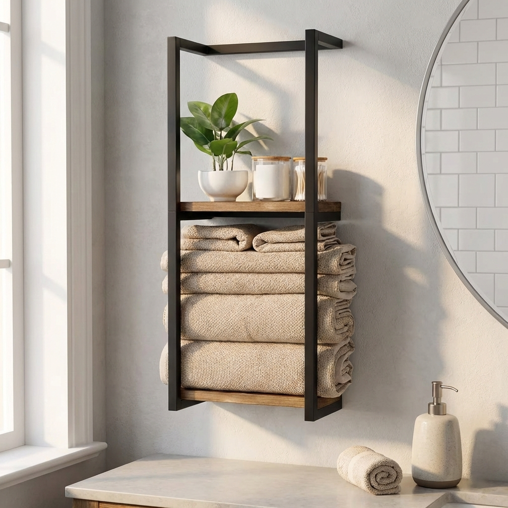 Stainless Steel Wall Mounted Dual Shelf Rack for Bathroom