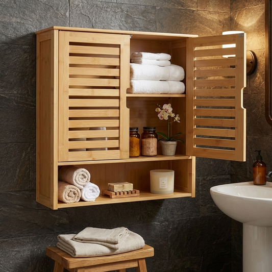 Wall Mounted Bamboo Bathroom Cabinet