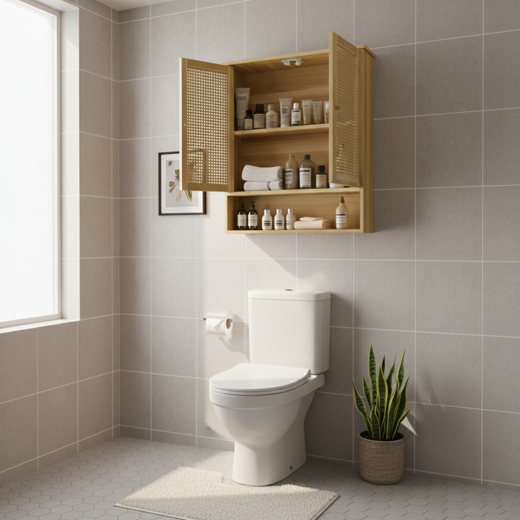 Wall Mounted Bamboo Bathroom Cabinet