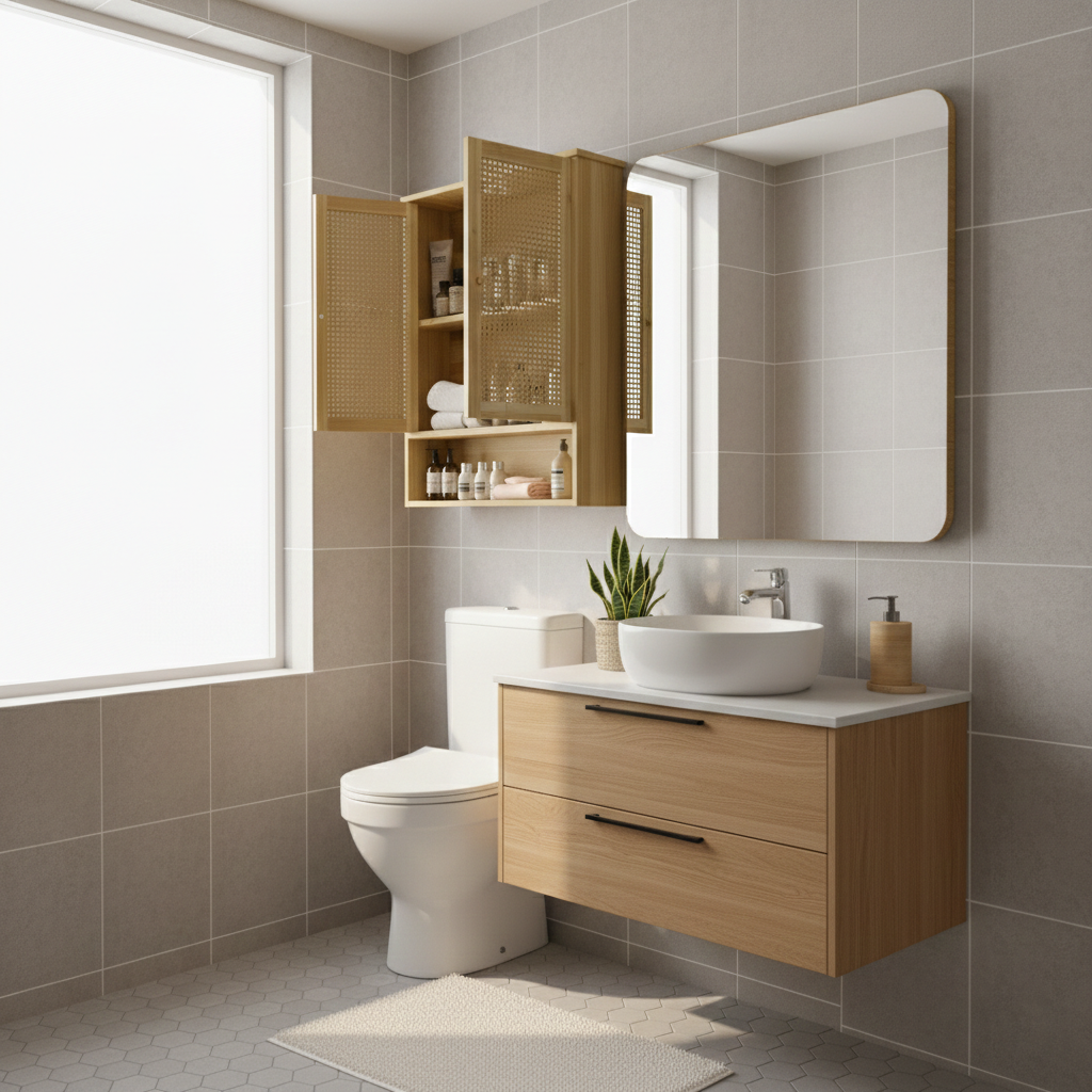 Wall Mounted Bamboo Bathroom Cabinet