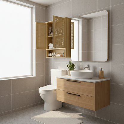 Wall Mounted Bamboo Bathroom Cabinet