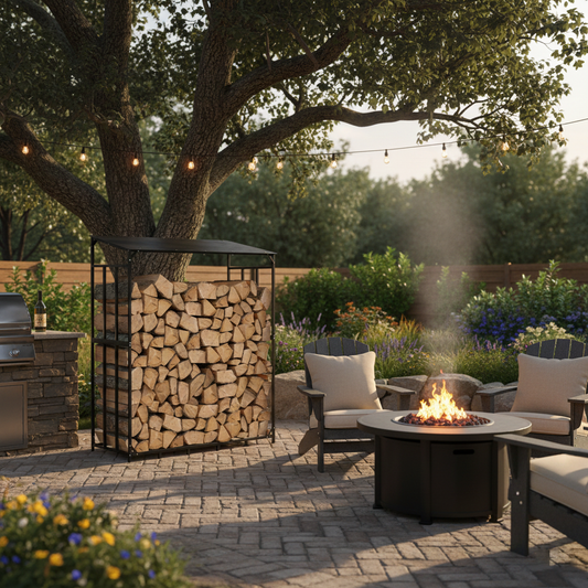 Large Heavy Duty Square Outdoor Firewood Rack with Roof