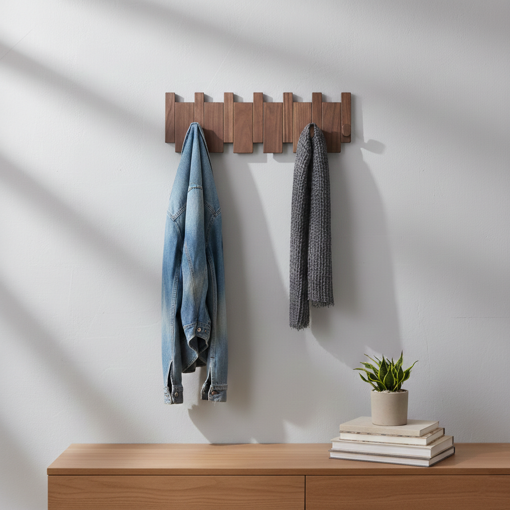 Wall Mounted Walnut Coat Rack