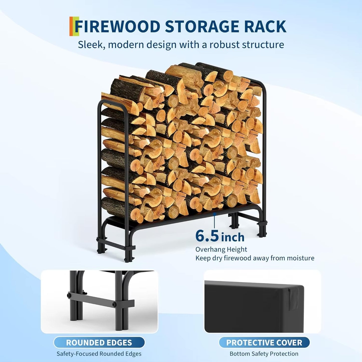 4 ft Outdoor Firewood Rack with Waterproof Cover