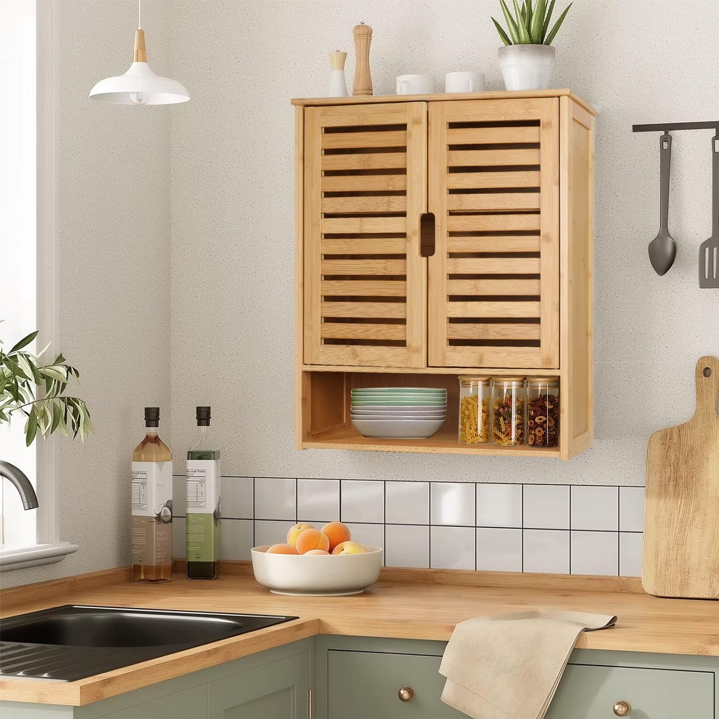 Wall Mounted Bamboo Bathroom Cabinet