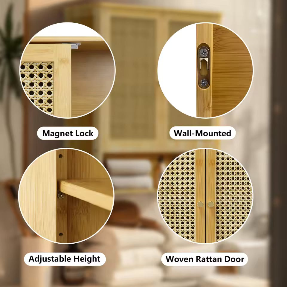 Wall Mounted Bamboo Bathroom Cabinet